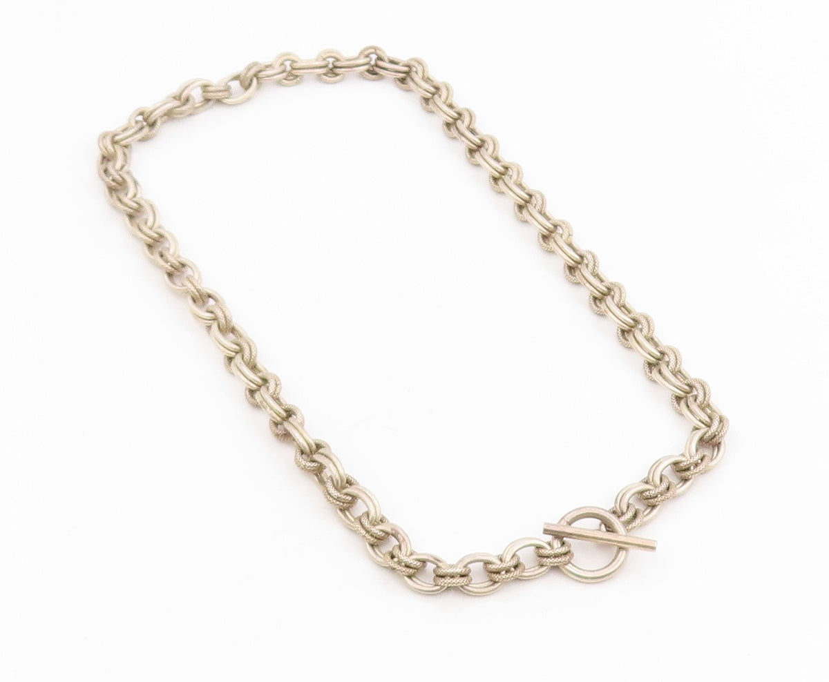 925 Sterling Silver Vintage Necklace Double Circle Toggle Clasp Chain  NE4736