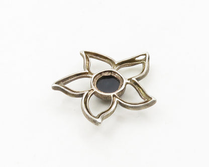 925 Sterling Silver  Vintage Cabochon Black Onyx Flower Motif Pendant  PT15134