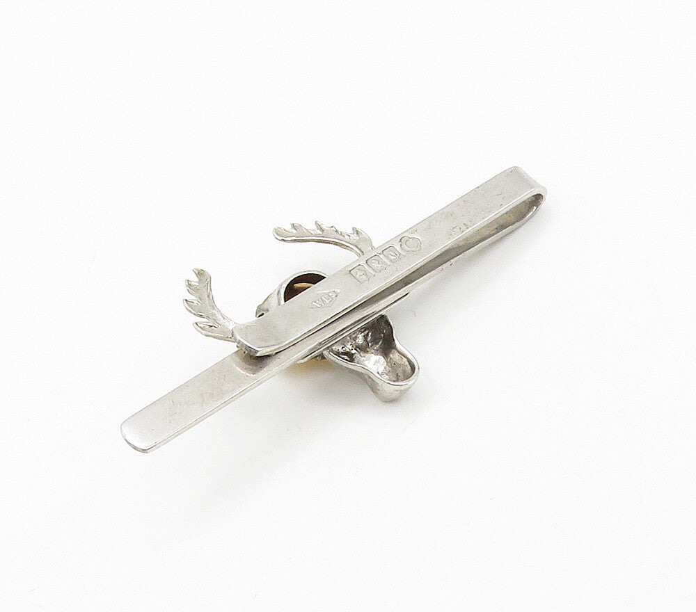 SCOTLAND 925 Silver  Vintage Citrine Shiny Reindeer Head Tie Clip  TR2239