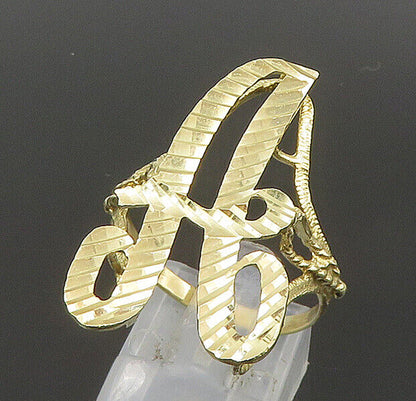 10K GOLD  Vintage Linear Textured Initial A Cutout Ring Sz 10  GR346