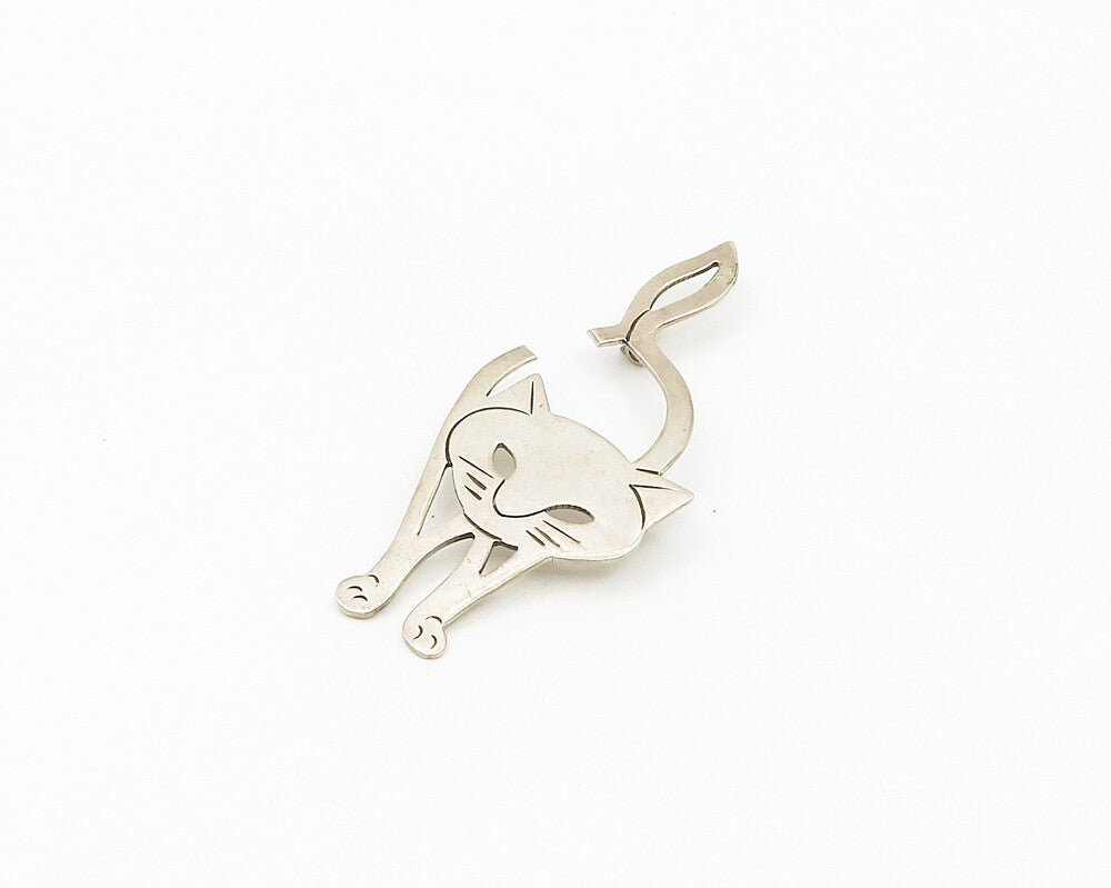 MYG MEXICO 925 Sterling Silver  Vintage Shiny Cat Motif Brooch Pin  BP7428
