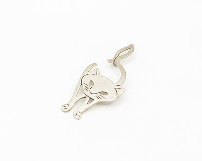 MYG MEXICO 925 Sterling Silver  Vintage Shiny Cat Motif Brooch Pin  BP7428