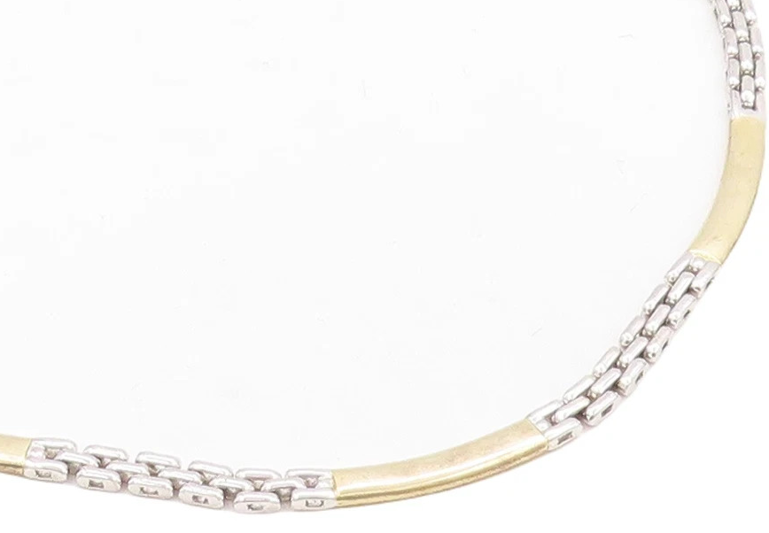 925 Sterling Silver Vintage Necklace Gold Plated Brutalist Carved Links  NE4424