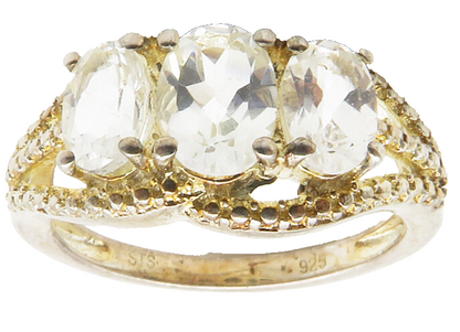 925 Sterling Silver  Vintage Prong Set Topaz 3 Stone Band Ring Sz 7  RG14164