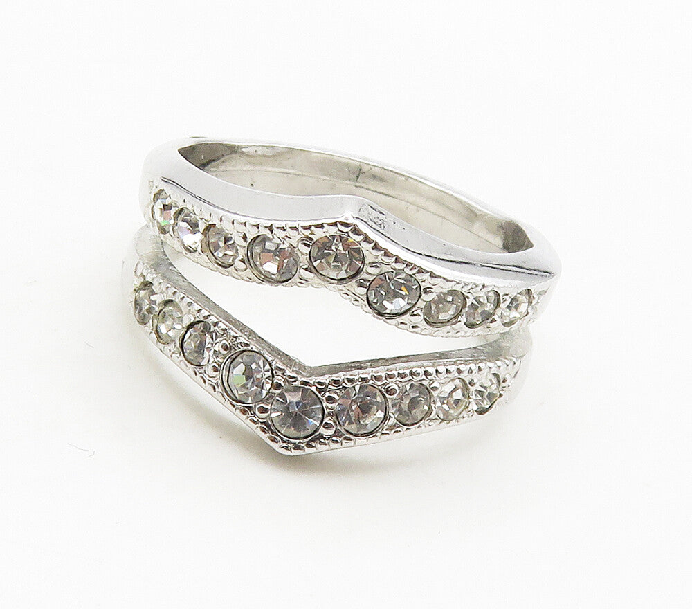 CLARK & COOMBS 925 Silver  Cubic Zirconia Pointed Split Band Ring Sz 7 RG15777