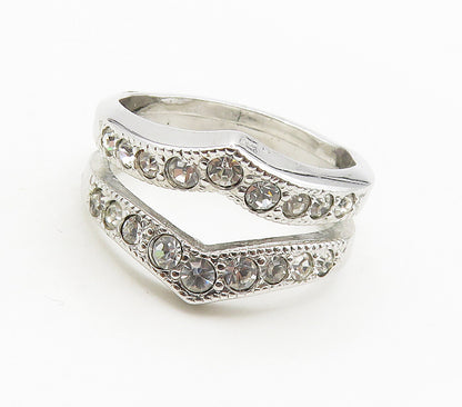 CLARK & COOMBS 925 Silver  Cubic Zirconia Pointed Split Band Ring Sz 7 RG15777