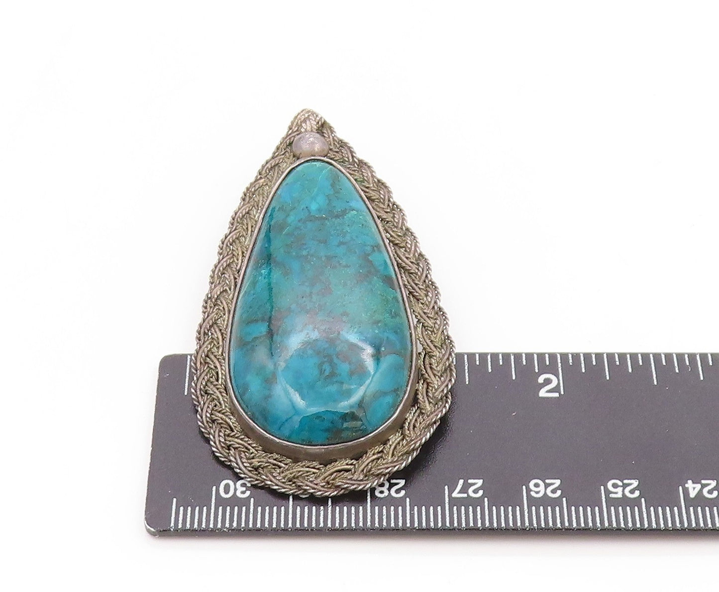 925 Sterling Silver Vintage Brooch Pin ISRAEL Large Cabochon Turquoise  BP12264
