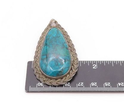 925 Sterling Silver Vintage Brooch Pin ISRAEL Large Cabochon Turquoise  BP12264