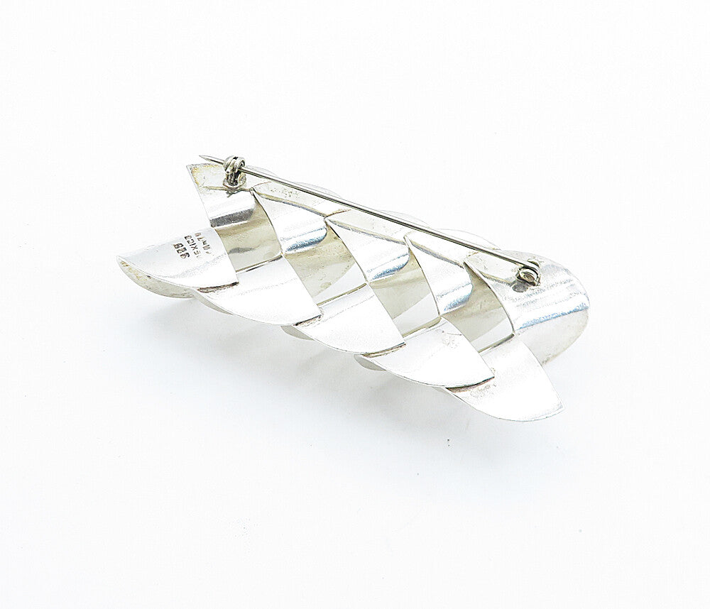 MEXICO 925 Sterling Silver  Vintage Shiny Modernist Bows Brooch Pin  BP2731