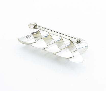 MEXICO 925 Sterling Silver  Vintage Shiny Modernist Bows Brooch Pin  BP2731