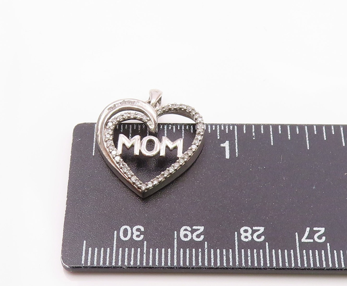925 Sterling Silver  Vintage Genuine Diamonds Mom Love Heart Pendant  PT12946