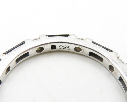 925 Sterling Silver  Hematite & Topaz Patterned Band Ring Sz 8.5  RG19108