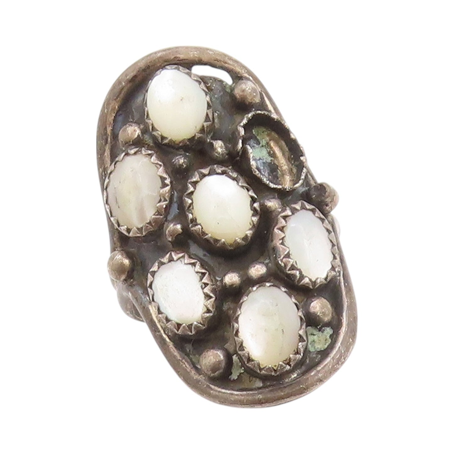 925 Sterling Silver Vintage Ring NAVAJO ZUNI Cat's Eye Inlay  Sz 7.5  RG32388