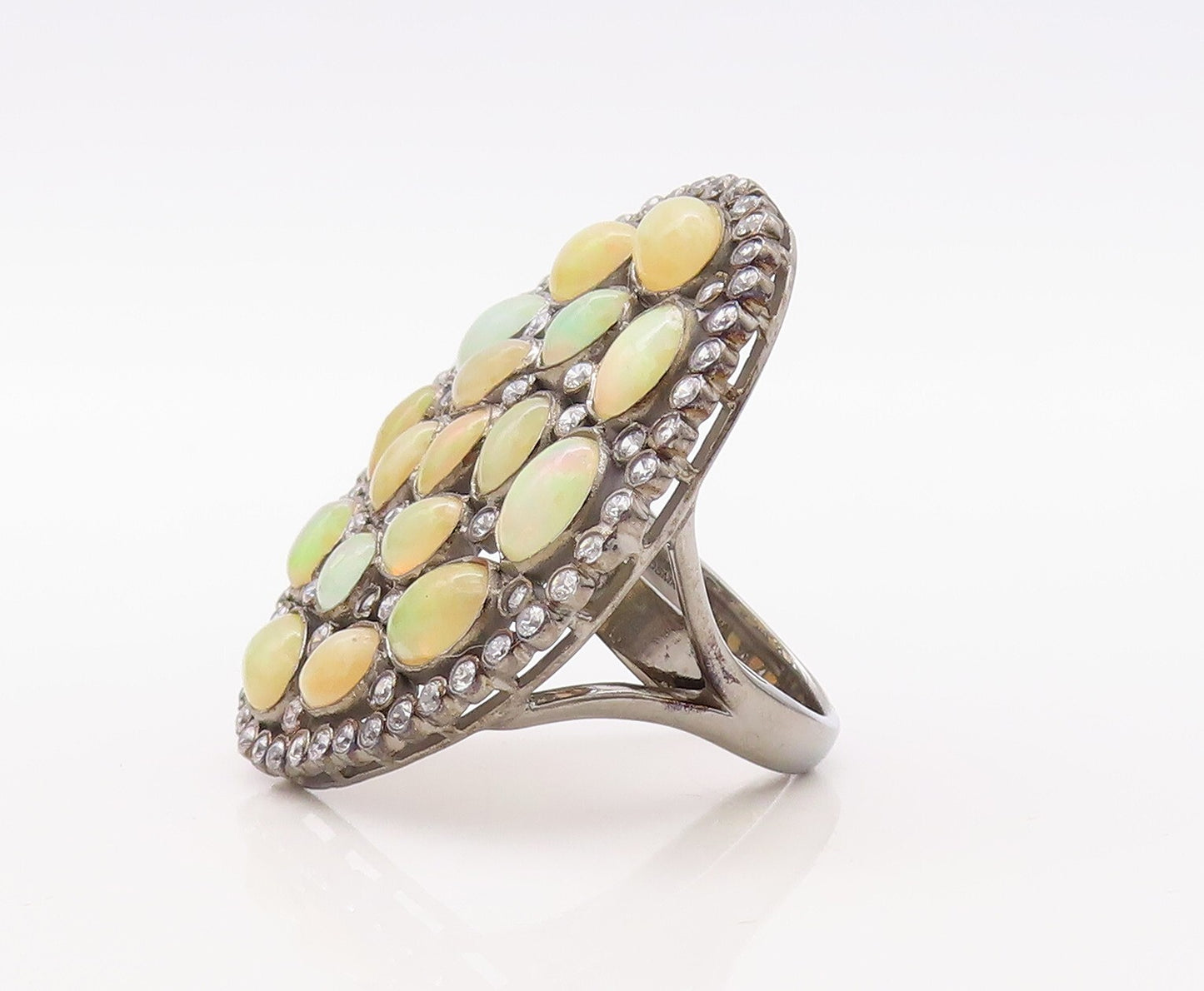 925 Sterling Silver Vintage Ring Brutalist Oval Fire Opal & CZ  Sz 7  RG30825