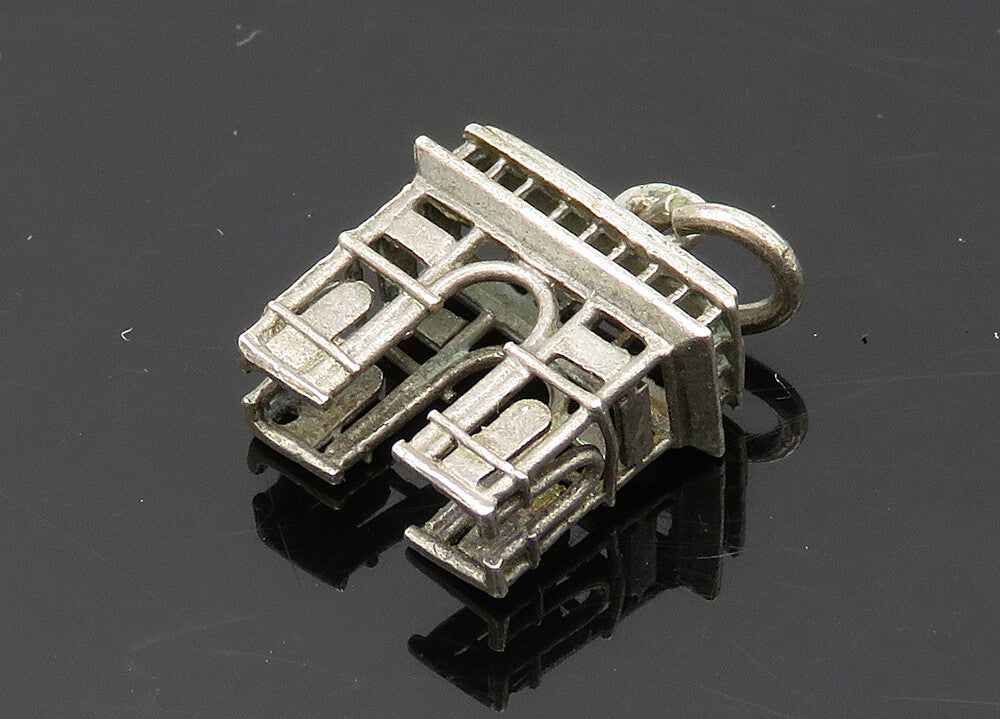 925 Sterling Silver  Vintage Petite Dark Tone Arch Landmark Pendant  PT16409