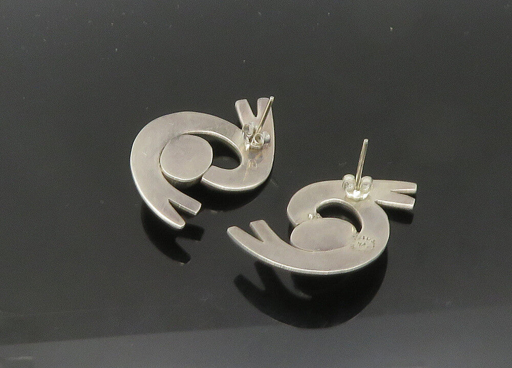 MEXICO 925 Sterling Silver  Vintage Black Onyx Modernist Drop Earrings EG10571