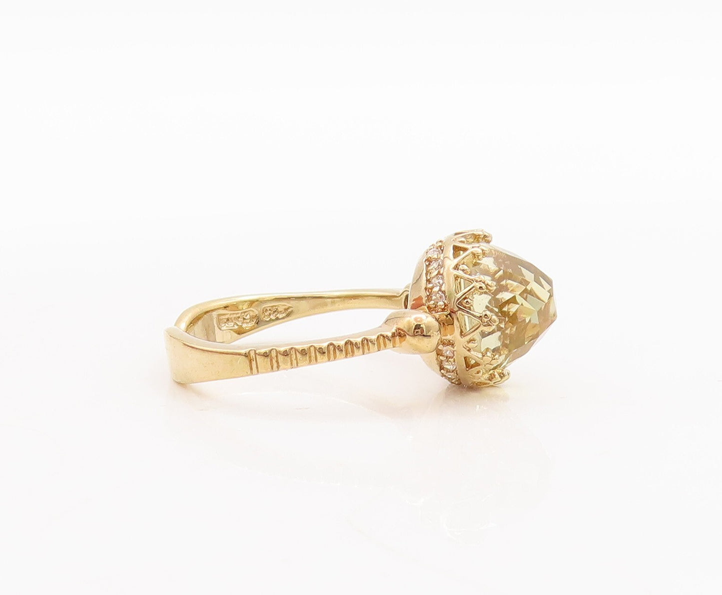 925 Sterling Silver Vintage Ring Gold Plated Carved Yellow CZ  Sz 7  RG29372