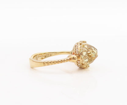 925 Sterling Silver Vintage Ring Gold Plated Carved Yellow CZ  Sz 7  RG29372