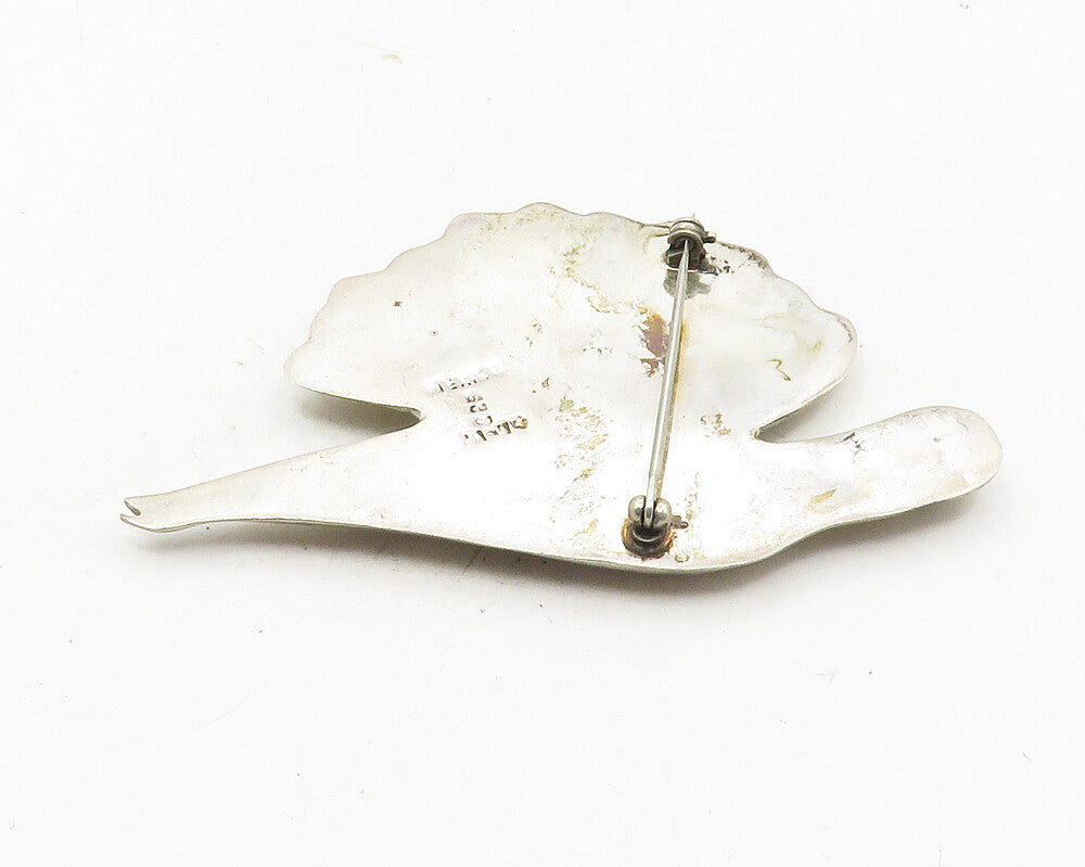 MEXICO 925 Sterling Silver  Vintage Shiny Fluted Wing Bird Brooch Pin  BP3995