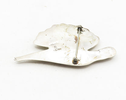 MEXICO 925 Sterling Silver  Vintage Shiny Fluted Wing Bird Brooch Pin  BP3995