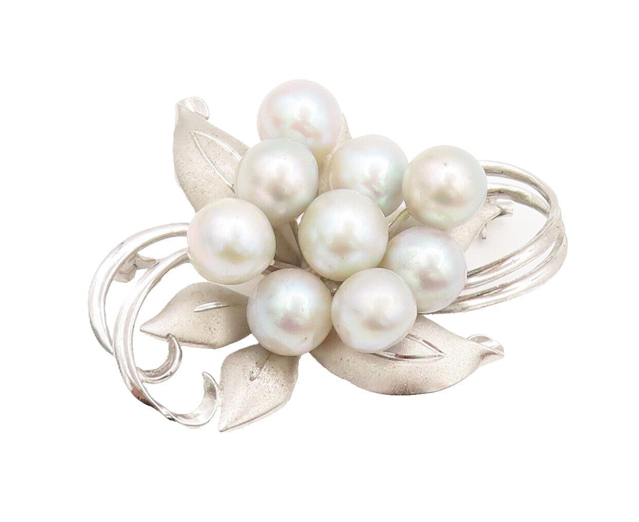 925 Sterling Silver  Vintage Pearl Beaded Carved Flower Brooch Pin  BP10523