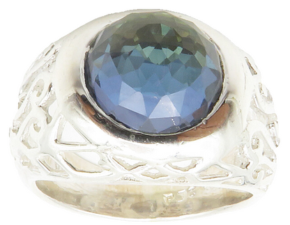 925 Sterling Silver  Cabochon Topaz Shiny Cutout Cocktail Ring Sz 6  RG14137