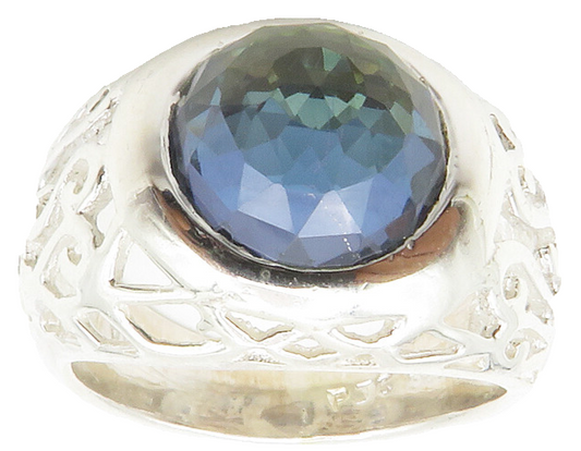 925 Sterling Silver  Cabochon Topaz Shiny Cutout Cocktail Ring Sz 6  RG14137