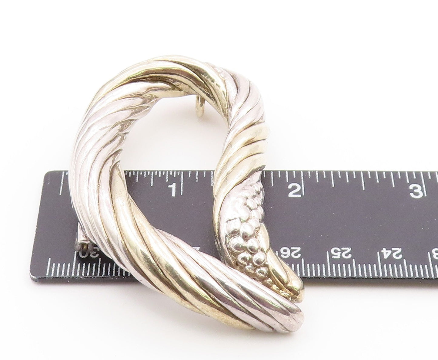 925 Sterling Silver  Vintage Modernist Two Tone Hollow Brooch Pin  BP3239