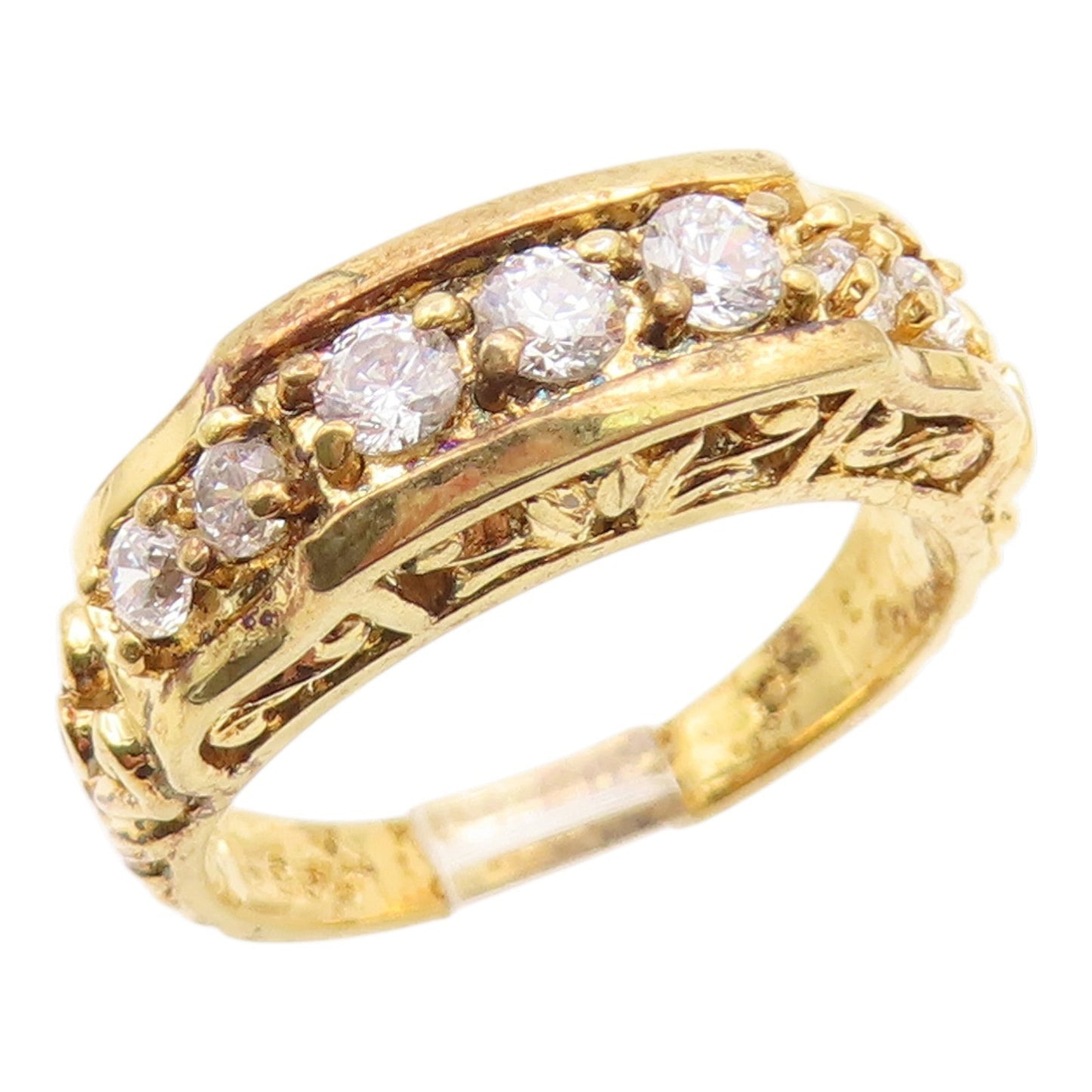 925 Sterling Silver Vintage Ring Gold Plated CZ Statement Band  Sz 8  RG35823