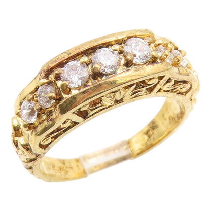 925 Sterling Silver Vintage Ring Gold Plated CZ Statement Band  Sz 8  RG35823
