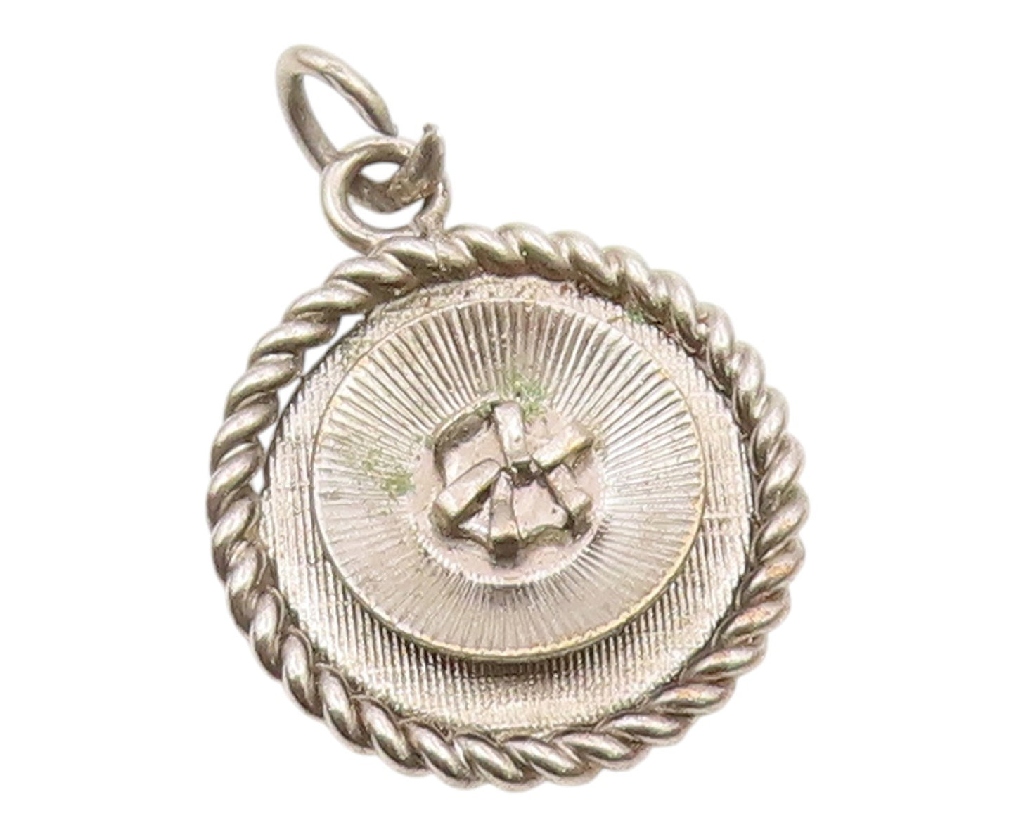 925 Sterling Silver  Vintage Shiny Round Twist Border Drop Pendant  PT18399