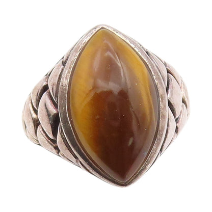 925 Sterling Silver Vintage Ring Marquise Shape Tiger's Eye  Sz 6  RG33132