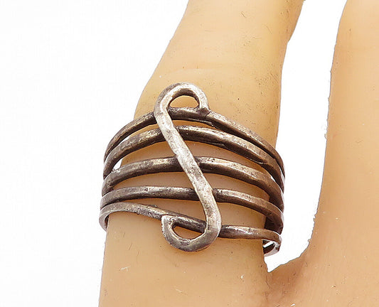 925 Sterling Silver  Vintage Dark Tone S Swirl Split Band Ring Sz 7.5  RG6681