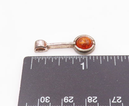 925 Sterling Silver Vintage Cabochon Baltic Amber Linear Drop Pendant PT21426