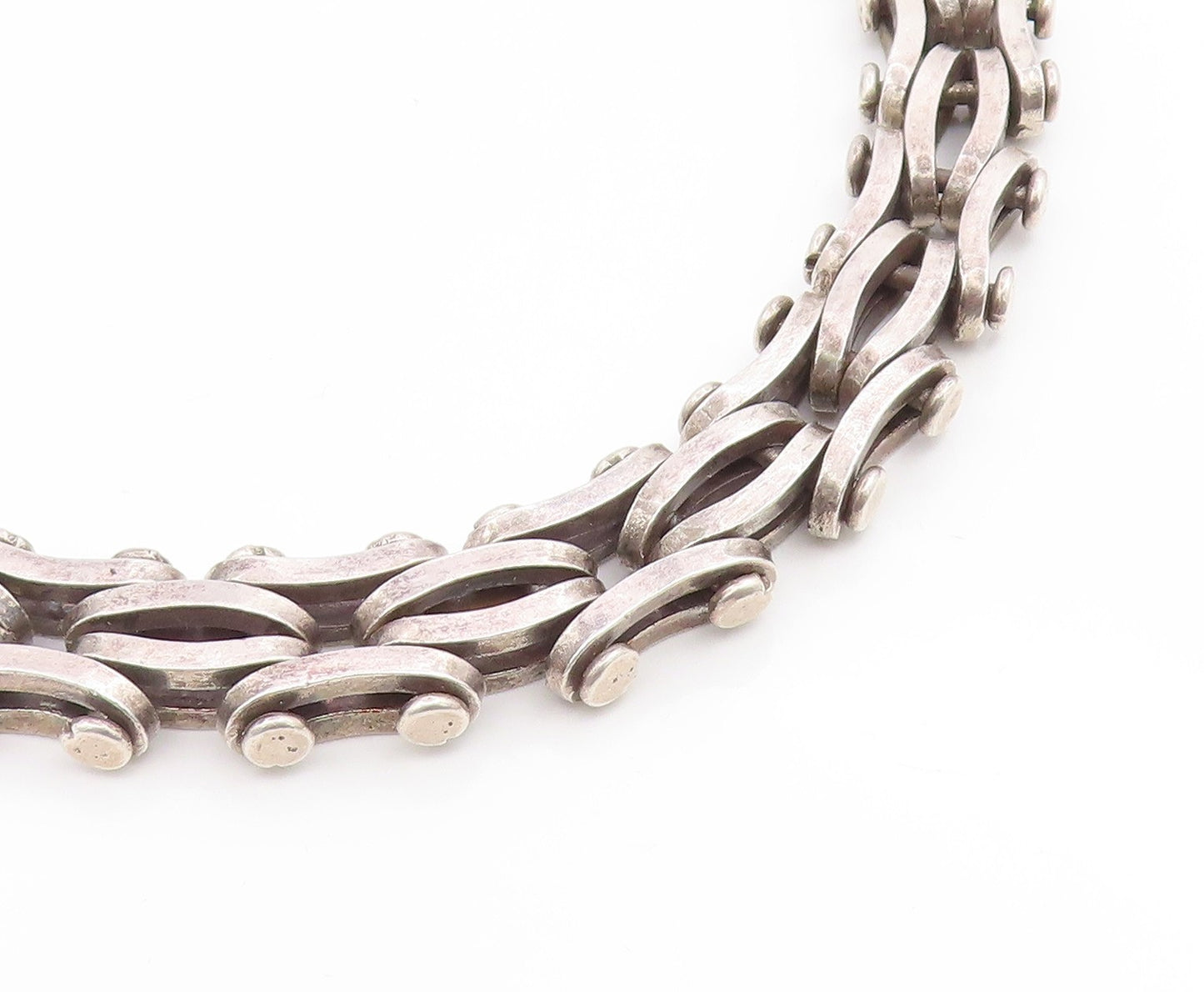 925 Sterling Silver Vintage Necklace Solid Modernist Biker Choker Heavy  NE4819