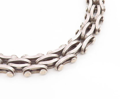 925 Sterling Silver Vintage Necklace Solid Modernist Biker Choker Heavy  NE4819