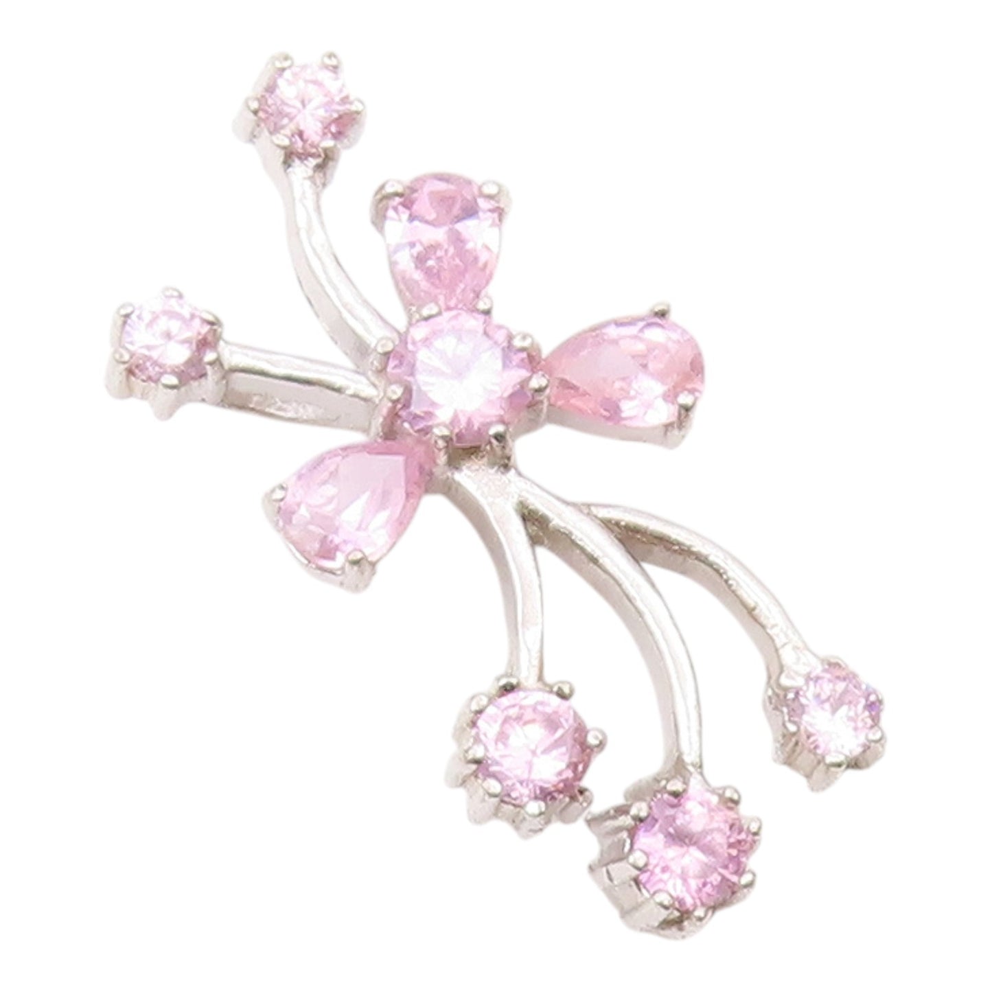 925 Sterling Silver Multi Shape Pink Topaz Floral Vine Motif Pendant PT8278