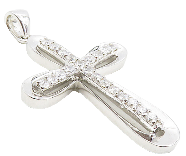 925 Sterling Silver  Sparkling Cubic Zirconia Religious Cross Pendant  PT6489
