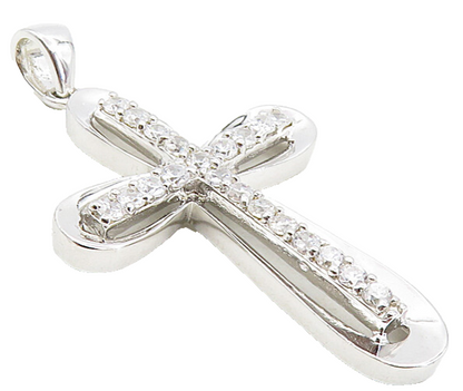 925 Sterling Silver  Sparkling Cubic Zirconia Religious Cross Pendant  PT6489