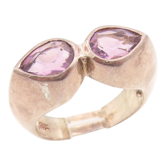 925 Sterling Silver Vintage Ring Classic Pear Cut Amethyst Band  Sz 6.5  RG35724