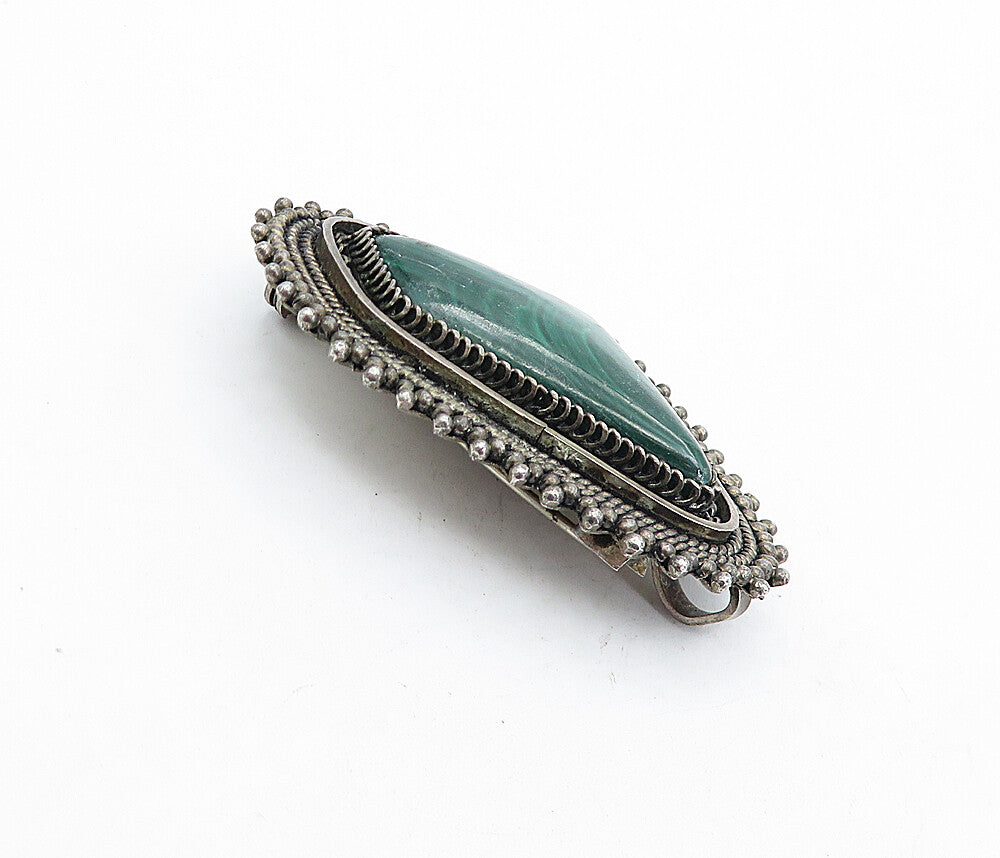 ISRAEL 925 Sterling Silver  Vintage Eilat Stone Twist Border Brooch Pin BP1580