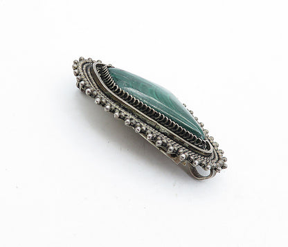ISRAEL 925 Sterling Silver  Vintage Eilat Stone Twist Border Brooch Pin BP1580
