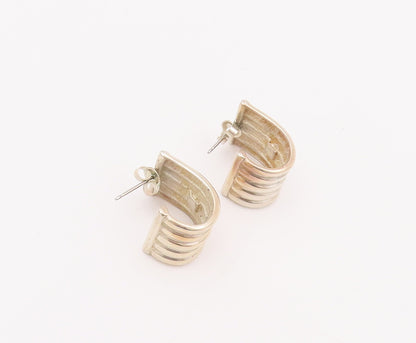 925 Sterling Silver Vintage Earrings ESPO SIG Solid Grooved Open J Hoops EG12937