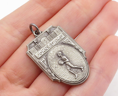 925 Sterling Silver  Vintage Dark Tone John Adams 1939 Drop Pendant  PT4760