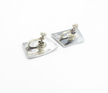 MEXICO 925 Silver  Vintage Shiny Oxidized Pattern Non Pierce Earrings  EG3104