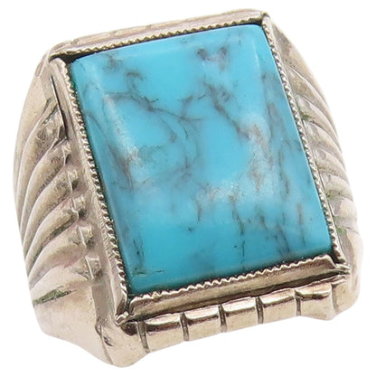 925 Sterling Silver Vintage Ring Turquoise Ribbed Statement Band  Sz 8  RG36634