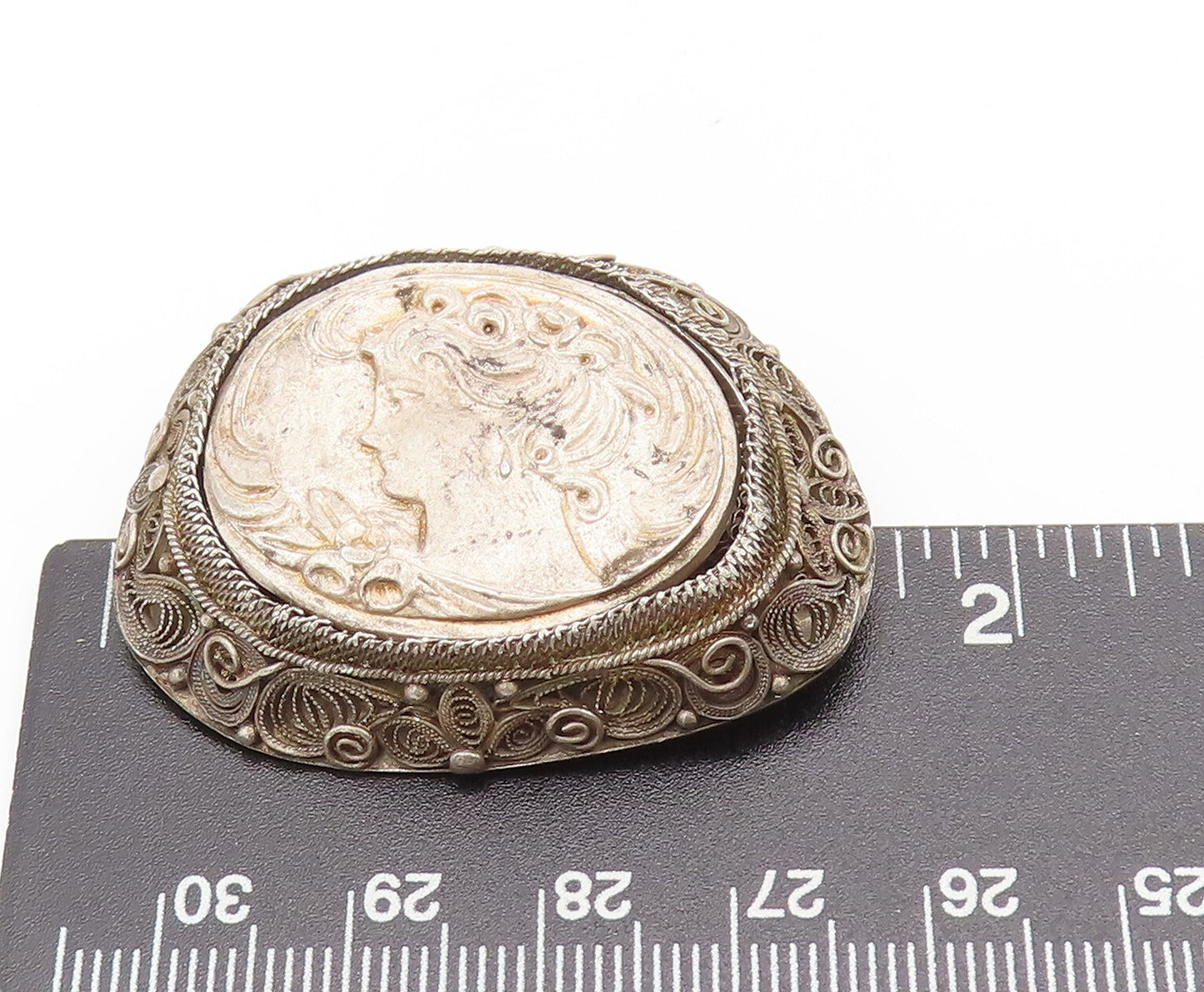 925 Sterling Silver  Vintage Antique Female Royal Figure Brooch Pin  BP10360