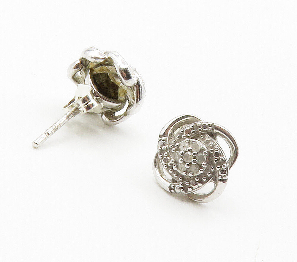 925 Sterling Silver  Shiny Genuine Diamonds Floral Motif Stud Earrings  EG7527