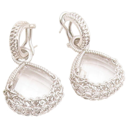 925 Sterling Silver Vintage Earrings Faceted Quartz Lattice Cage Drop  EG14452