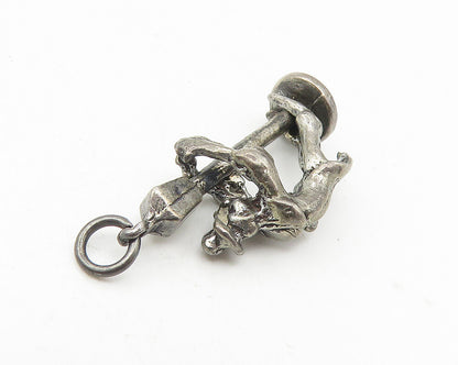 925 Sterling Silver  Vintage Oxidized Man & Street Light Pendant  PT9250